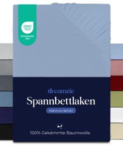 Dreamzie Premium Spannbettelakenset Hellblau 140x200 cm - Dicke Matte Bettlaken 100% Jersey Baumwolle Oeko-TEX Zertifizi