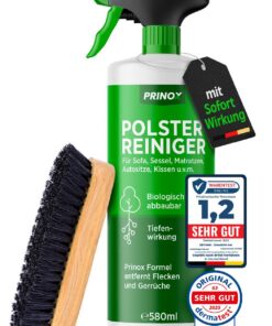 PRINOX Fleckenentferner Sofa 500ml für Textil & Autositze - Reinigungseinrichtung inkl. Bürste - Hochwertiger Polsterrei