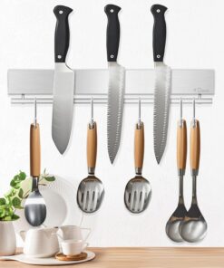 Dmore Magnetically Attached Knife Holder with 5 Hooks, 30 cm Stainless Steel, Super Strong Magnet Knife Holder for Kitc
