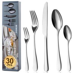 BEWOS 30-teiliges Essbesteck Set für 6 Personen, Edelstahl Spiegelpoliert, Spülmaschinenfest | BEWOS Besteck Set inkl.