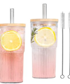 Forhandy 2 Stück Eiskaffee Becher Gläser Verdicken Mason Jar Große Kapazität Glas Trinkglas mit Strohhalm und Deckel