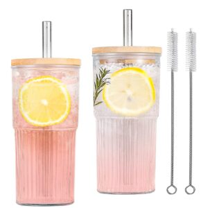 Forhandy 2 Stück Eiskaffee Becher Gläser Verdicken Mason Jar Große Kapazität Glas Trinkglas mit Strohhalm und Deckel