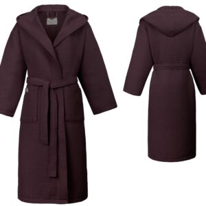 PandaHome Dunkel Lila Spa Bademantel mit Kapuze 100% Baumwollwaffel für Damen und Herren - Weich, Saugfähig, leicht zu T