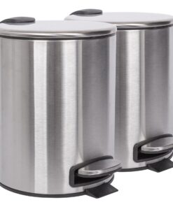 Harbour Housewares 2X 5L Gebürsteter Edelstahl Treteimer mit Schwingdeckel - Klein Runde Mülltonne