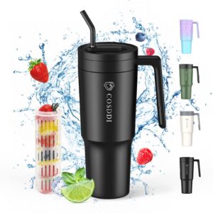 CS COSDDI Thermobecher, Isolierbecher mit Stroh und Griff 40oz für Fahrzeuge und Outdoor-Activitäten Doppelwandiger Edel