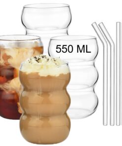 ALINK Bubble Gläs 4er Set Trinkgläser, 550ml, Cocktailgläser für Latte Macchiato und Eiskaffee, schmaler Longdrinkglas-S