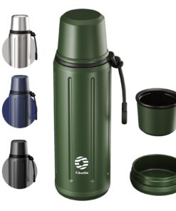 Thermoskanne 1L mit Becher (72h Kalt & 24h Heiß) - Thermosflasche mit Filter für Reisen Büro Schule (Grün)