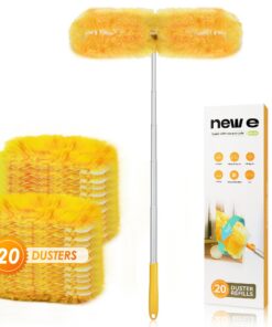 NEWE Staubmagnet Nachfüllpack 20 Stück + 1 Aluminium Grif für Swiffer Duster - 360 Grad Staubwischer mit 5X Mikrofasern