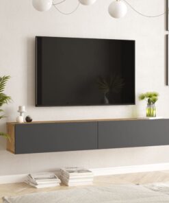 [en.casa] Lowprofil Fernsehschrank Lapinlahti hängend mit 2 Türen für Rustikal/Anthrazit Eicheoptik | [en.casa] Lapinla
