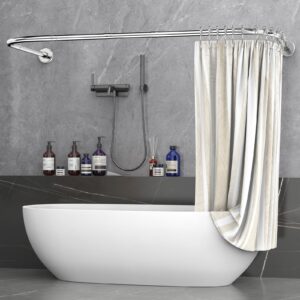 Misounda Duschvorhangstange U/L Form 75×180×75 cm - Duschstange für Badewanne Ecke - Inkl. 24 Edelstahlringe - Feines Po