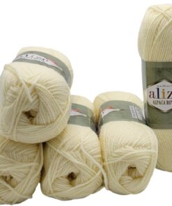 Ilkadim Export Alpaka Royal Strickwolle 100 Gramm für Einfarbig Stricken 5 x 500 Gramm Creme 01
