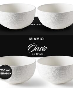 MIAMIO Keramik Schüssel Set 4er - Groß für Salat, Müsli, Pasta oder Suppe - Oasis Kollektion 750 ml