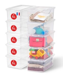 Iris Ohyama 5L Aufbewahrungsboxen, 10er-Set, Transparent, Deckel leicht schließbar, Für Schrank und Regale, Organisation
