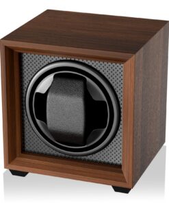 Fousenuk Uhrenbeweger Automatikuhren, leiser Motor, 2 Einstellmodi, quadratisches Nussbaumfarbenes Gehäuse, USB-Ladeansc