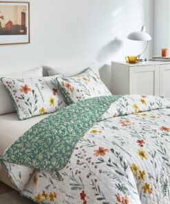 Luofanfei Baumwolle Tagesdecke 155x220 cm für Einzelbetten mit Kissenbezüge Set 80x80cm