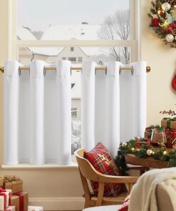 TOPICK Blackout Vorhänge Küche H60xB90 cm Weiß 2er Set OEKO-TEX STANDARD 100 Küchenvorhänge Landhausstil Thermovorhang