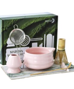 DOWAN Matcha Set für Matcha-Anhänger: Keramischer Ausgießer & Bambusbesen, perfekt zum Ziehen von Matcha, Geschenkset