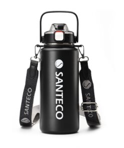 SанTECо Thermos-Flasche Edelstahl 1,2l BPA-Frei für Laufende und Wandernde - Auslaufsicher & Spülmaschinenfest - Schwarz