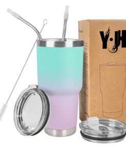 Y·J&H Doppelwandig Vakuum Isolierter Autobecher Edelstahl - Cyanblau&Violett Y·J&H Autobecher Edelstahl Kaffee to Go -