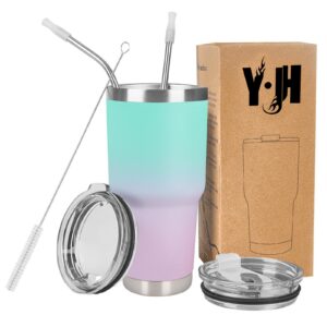Y·J&H Doppelwandig Vakuum Isolierter Autobecher Edelstahl - Cyanblau&Violett Y·J&H Autobecher Edelstahl Kaffee to Go -
