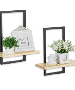 Wandregal Schwarz Metall 2er Set Quadratisch Modern Schwebend für Pflanzen Wohnzimmer Schlafzimmer