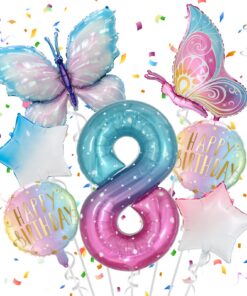 8 Jahre Schmetterling Geburtstag Deko - Bunte Rosa Folienballone für Mädchen