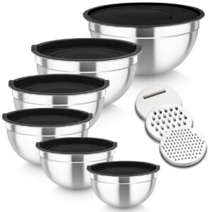 TEAMFAR Rührschüssel 6er Set, Edelstahl, Stapelbar & Spülmaschinenfest, Koch- & Salatgeräte für Die entire Familie, Spei