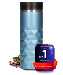 Elasto Premium Edelstahl Thermobecher I BPA-frei I Thermo Kaffeebecher to go I Aquamarin Blau