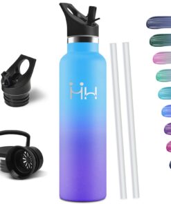 HoneyHolly Trinkflasche 1L Edelstahl BPA-Frei, Thermosflasche Auslaufsicher Doppelwandig mit Strohhalm Kohlensäure Geeig