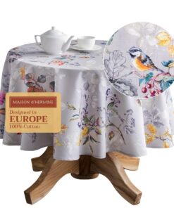 Maison d' Hermine Tischdecke 100 % Baumwolle, dekorative Rundtischdecke, 175,3 cm Durchmesser, für Thanksgiving und Weih
