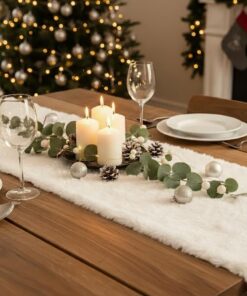 KAMACA Flauschiges Tischband 28×200 cm Lammfell-Optik für Esstisch und Wohnzimmer Weihnachten individuell zum Dekorieren
