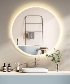 HOKO Badspiegel 60cm ULM, ANTIBESCHLAG SPIEGELHEIZUNG Badezimmerspiegel mit Touch Schalter + LED Wechsel Warmweiß - Kalt