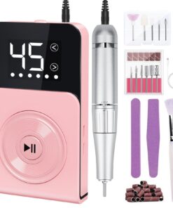 Urbuti Elektrische Nagelfeile Nagelfräser für Professionelle Acrylnägel 45000RPM LCD Display Rosenrot Tragbares Design
