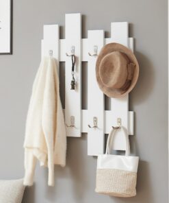 en.casa Wandgarderobe Raseborg Flurgarderobe mit 16 Haken | White | Max. 5 kg | 60 x 80 cm | Kleiderschrank für Diele |