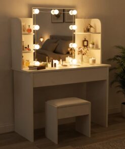 Juskys Schminktisch mit Beleuchtung - Ideal für Schminken & Frisieren - Weiß | Juskys Vanity Table mit Spiegel & Schubl