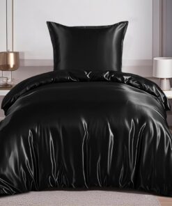 RUIKASI Satin Bettwäsche 135x200 Schwarz - Seidig Luxus für Haar und Haut, Glänzendes Bettwäsche Set mit Reißverschluss