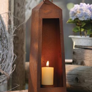 Dekoleidenschaft Rostlaterne aus Metall, 40 cm hoch, für Garten und Terrasse, Windlicht, Echtrost Finish