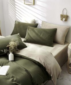 Freyamy Grün Dunkelgrün Beige Bettwäsche Set 2teilig 135x200 cm Wendebett Mikrofaser Reißverschlüsse