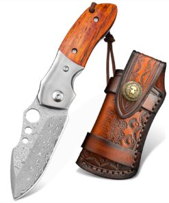 NedFoss Extra-Scharfe Damastmesser zum Vatertag - Beschaffungsgeschenk für Dad, Holzgriff, Taschenmesser aus Damaststahl