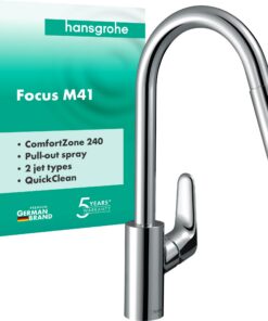 Hansgrohe Focus M41 Küchenarmatur - Küchenwasserhahn mit ausziehbarem Brause, 2 Strahlarten, 150° schwenkbar, 240 mm Aus