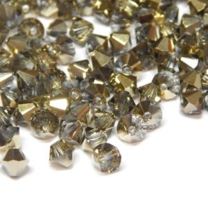 40stk Preciosa Böhmische Kristallperlen 4mm Doppelkegel Rauch Gold AB Glasschliffperlen für Schmuck und Ornamente
