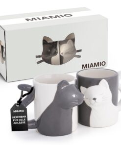 MIAMIO - Kaffeetassen für Katzenliebhaber/SINGSIECAT Küssende Katzen Tassen Set/Geschenke für Frauen und Männer, Signatu