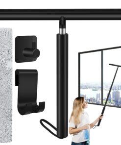 Ledebouk Langer Stiel Shower Squeegee, Fensterwischer 2 in 1 Schwarz, 120cm Teleskopstange für Fenster und Boden