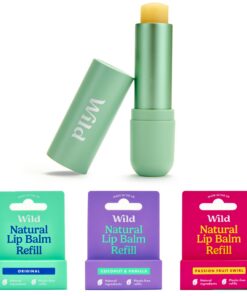 Wild Nachfüllbarer Natürlicher Lippenbalsam Starterset – 3er-Pack Düfte Passionfruit, Coconut & Vanilla – Salbeigrünes A