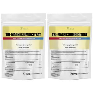 Magnesium Citrat 1kg hochwertiges Tri-Magnesiumdicitrat für Erwachsene beim Frühstück und Nachtspektrum wasserfrei (2 ma
