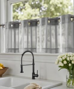 TOPICKTransparente KüchenvorhängePaarig für Klein FensterOEKO-TEX STANDARD 100H 35 x B 130 cm GrauLandhaus Stil Küchenga