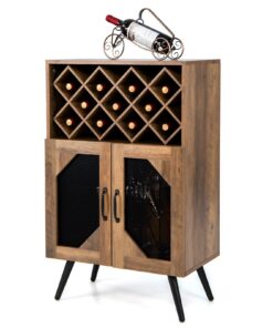 GIANTEX Weinschrank Holz mit Glashalter & 11 Flaschen Regal, rustikales Küchensideboard 59,5x33,5x93,5cm