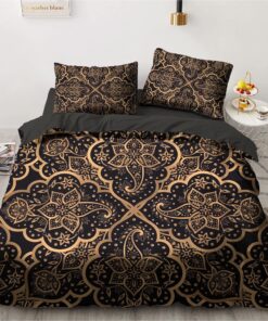 Luowei Böhmen Bettwäsche Schwarz Gold Mandala Muster für Zuhause Dekoratives Bettbezug und Kissenbezug