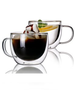 CNGLASS Isolierte Kaffeetassen Glas 2er Set 240ml, Klare Doppelwandige Tassen für Latte Macchiato Cappuccino mit Henkel