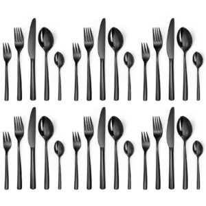 LazaHome Edelstahl Besteck Set für 6 Personen | Hochwertig Spülmaschinenfest | Schwarzes Besteck Set|Messer Gabel Löffel